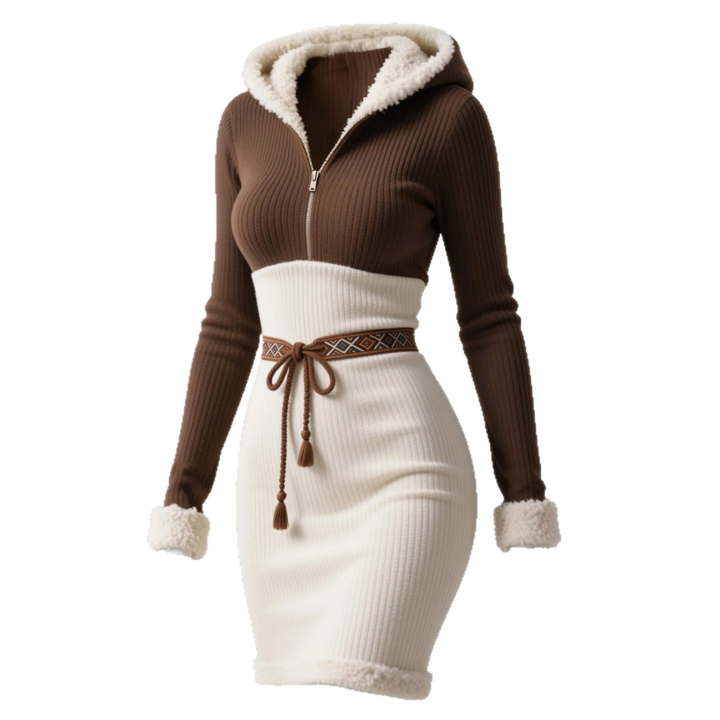 Retro Ethnic-Style Hooded Slim-Fit Dress