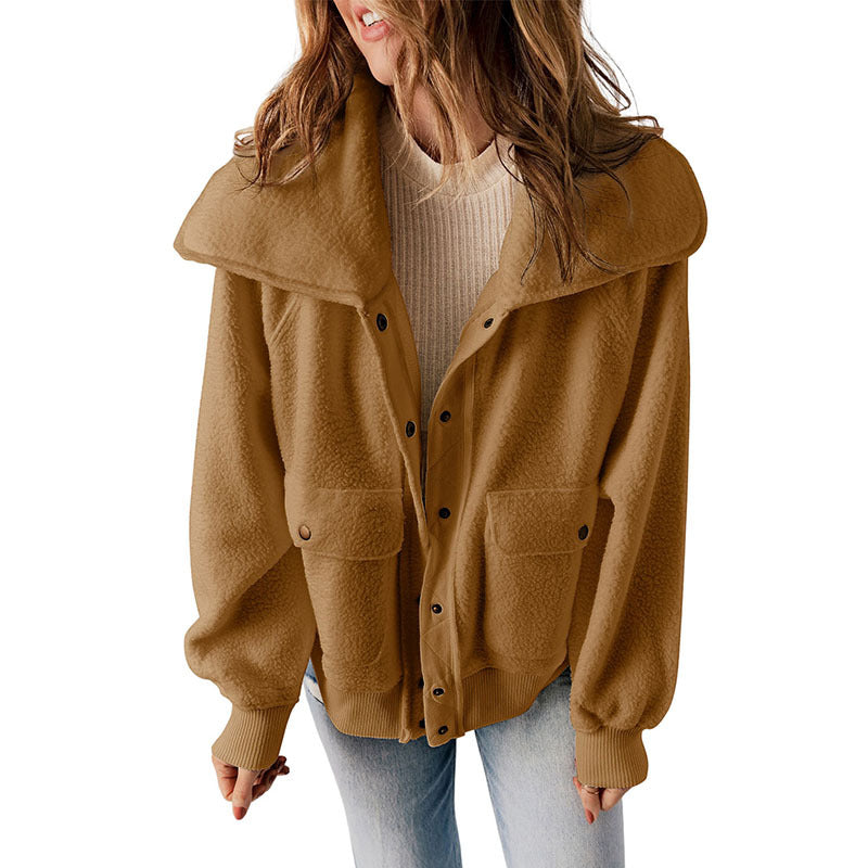 Women's Warm Casual Cardigan Breasted Jacket - Plush Long-Sleeve Coat