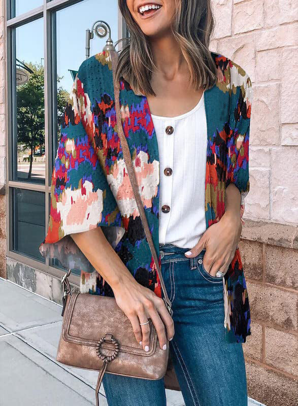 Flower Print Shirt Jacket For Women