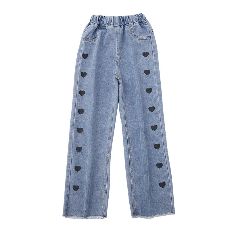 Funky Casual Denim Love Wide-Leg Pants