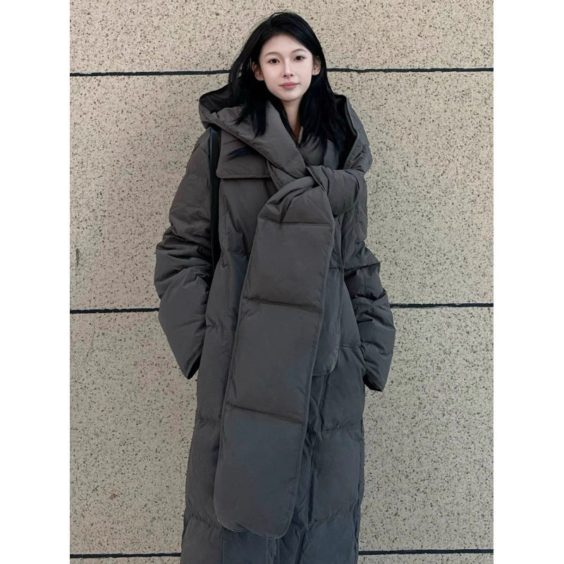 Detachable Hat Turtleneck Lengthened Down Cotton Jacket