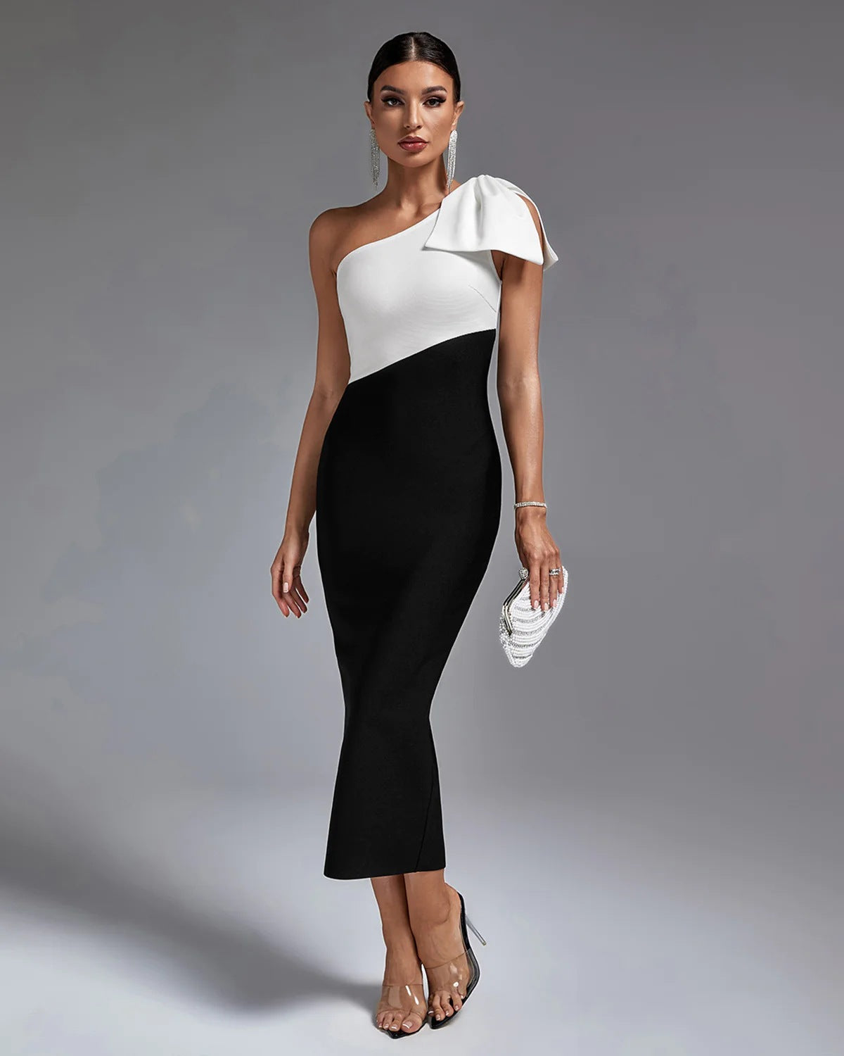 Shoulder Bow Stitching Casual Long Bandage One-Piece Dress
