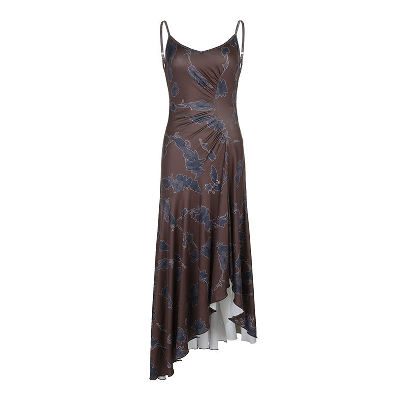 Beauty-Back Pleated High-Waist Sling Dress