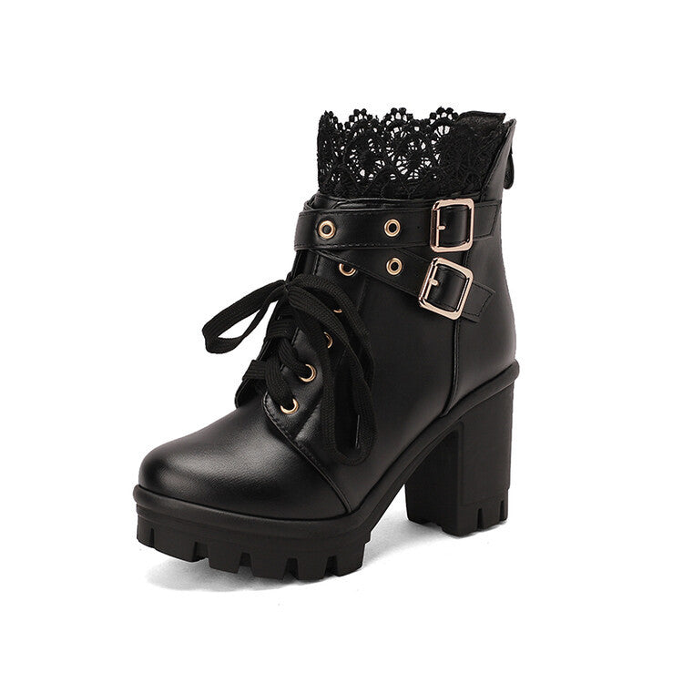 Lace-Up Square-Heel Ankle Boots