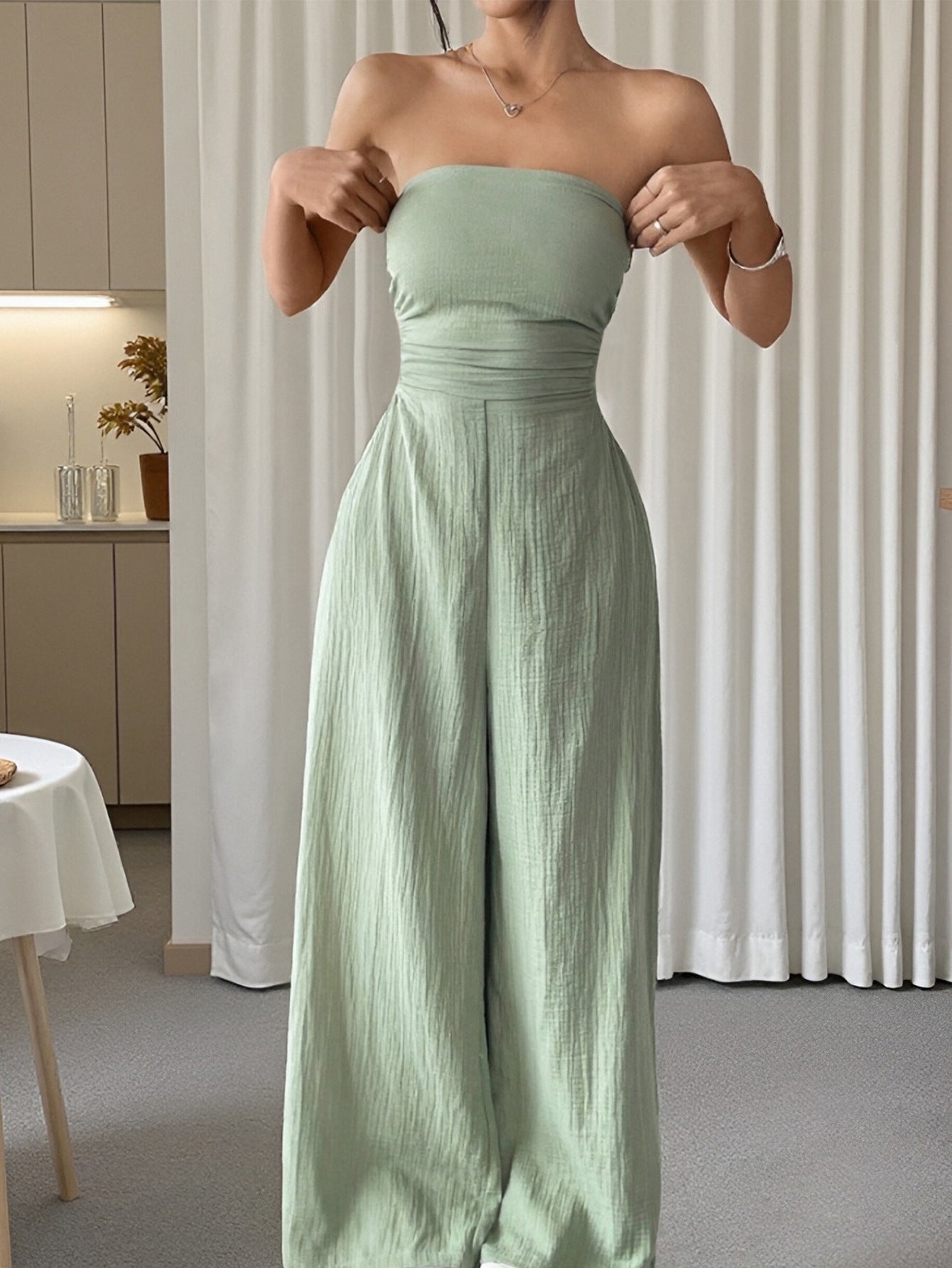 Strapless Backless Solid-Colour Jumpsuit