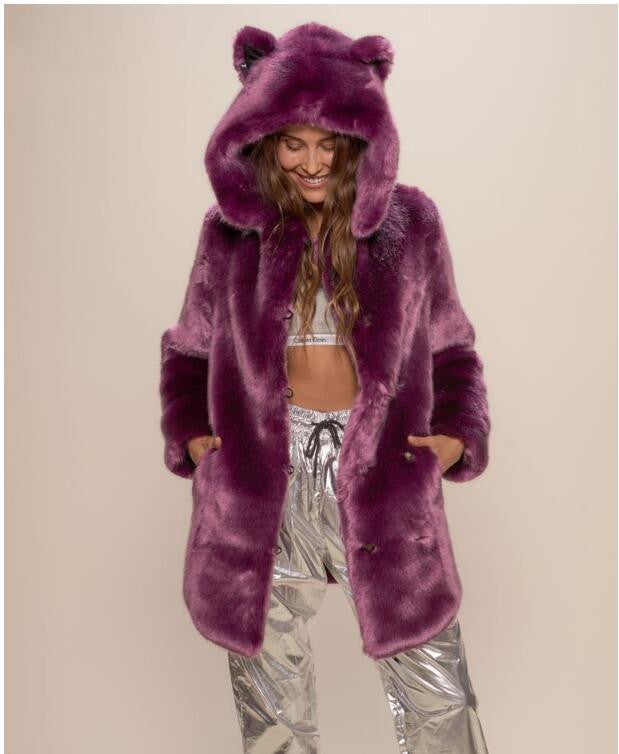 Faux Fur Hooded Long-Sleeve Coat