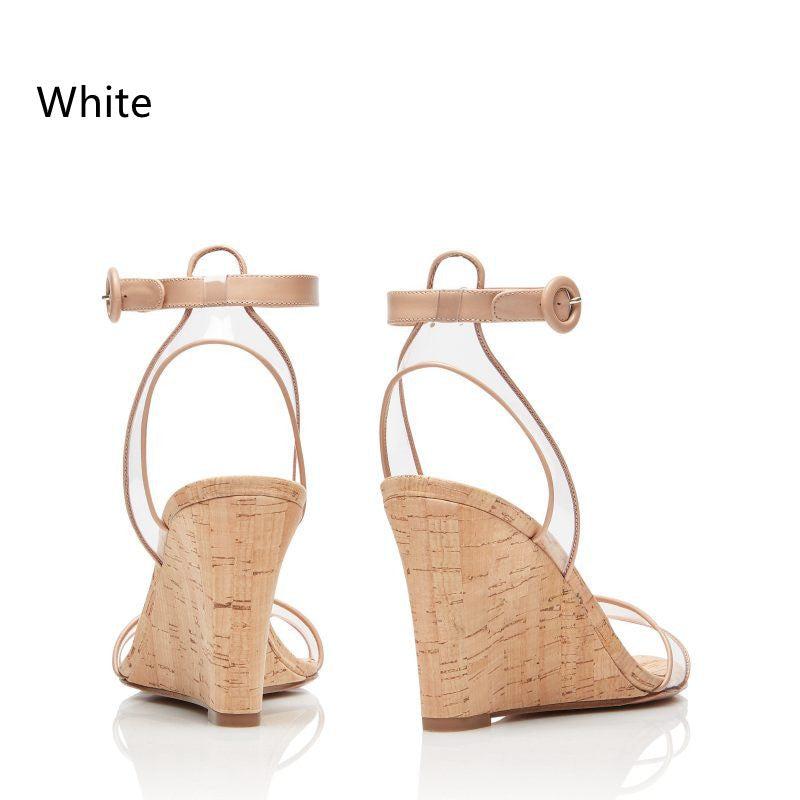 PVC Wood Grain Wedges Sandals For Women