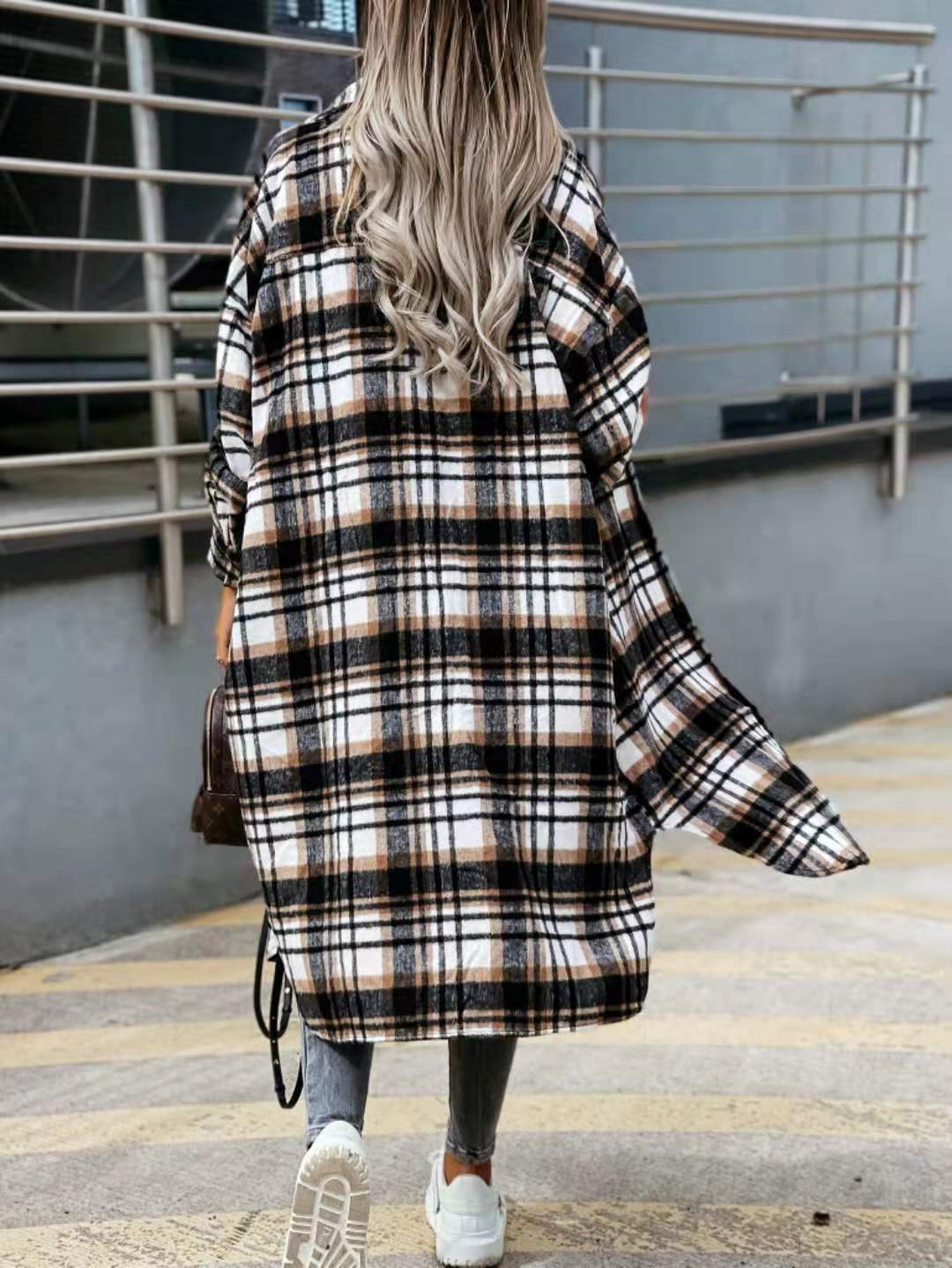 Lengthened Plaid Women's Shirt