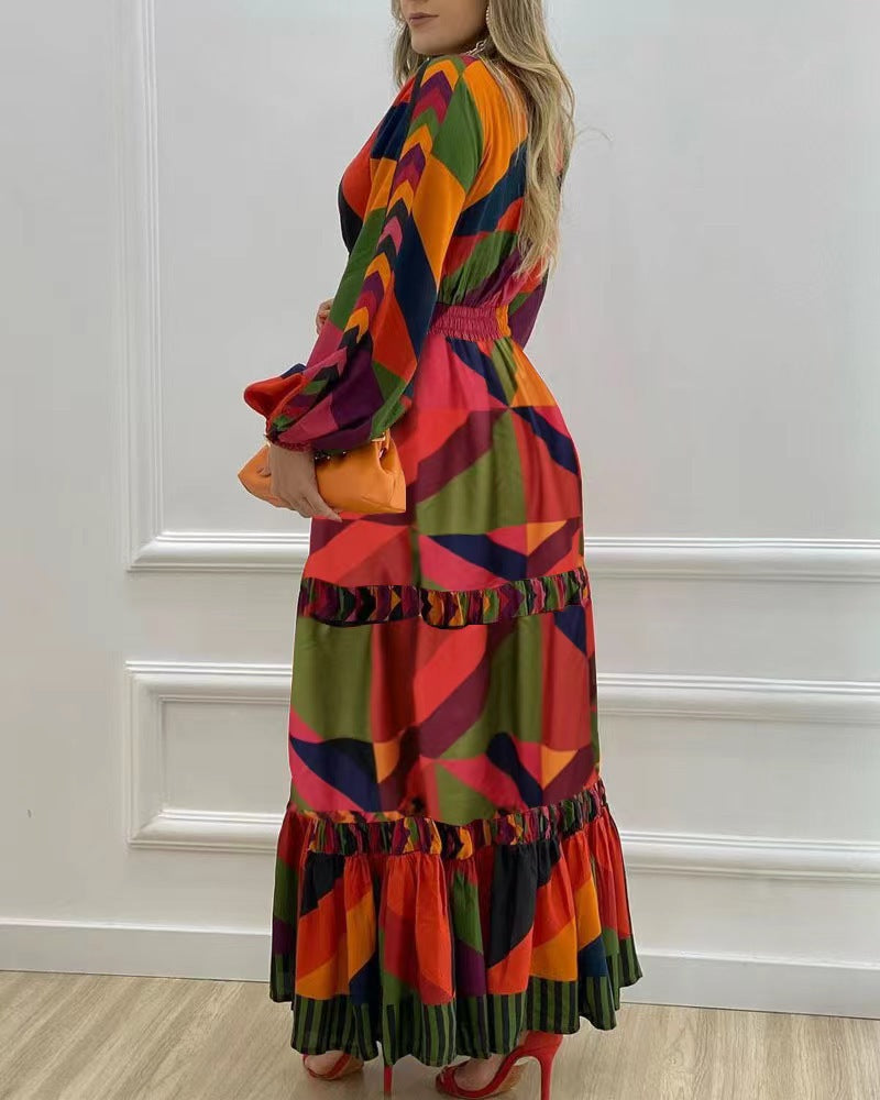 V-Neck Printed Long Dress