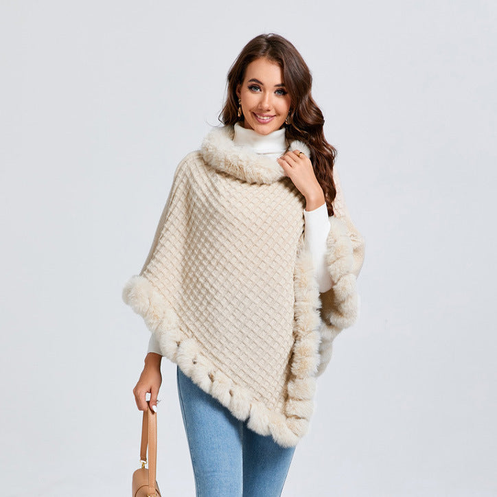 Rex Rabbit Fur-Collar Shawl Cape