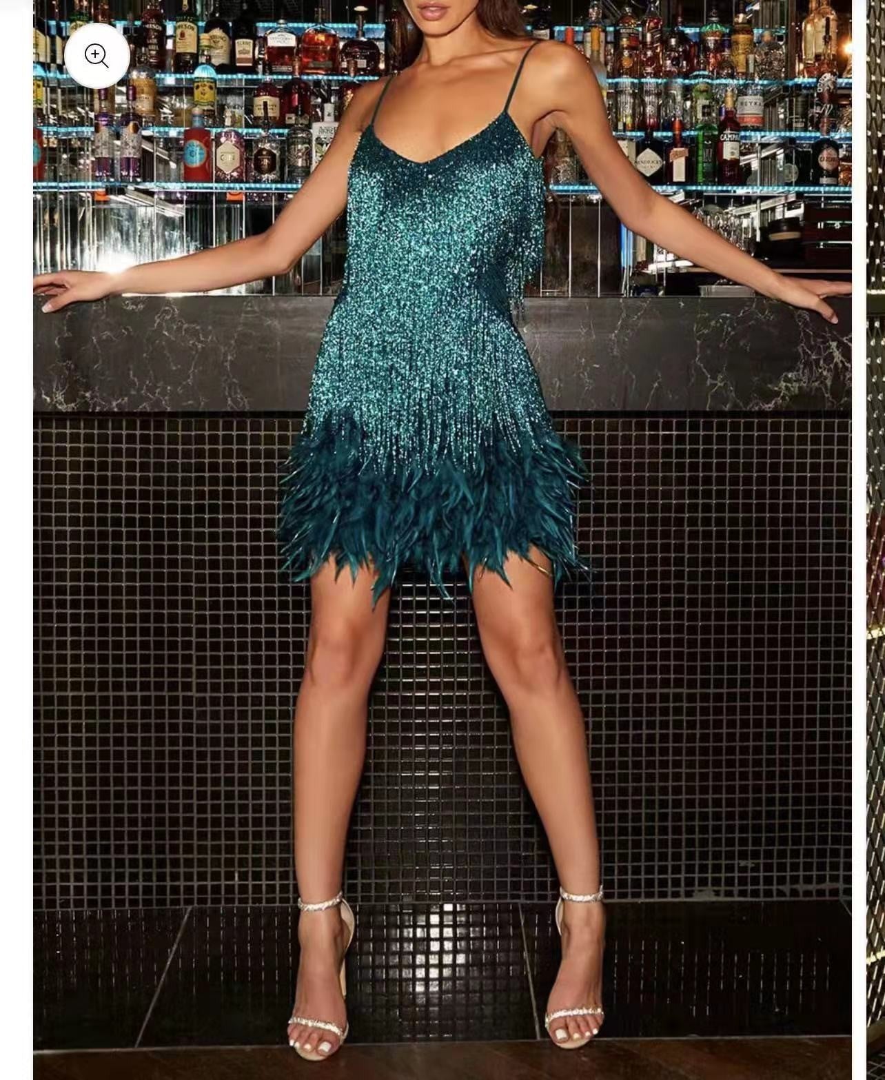 Tassel Sequins Feather Mini Dress