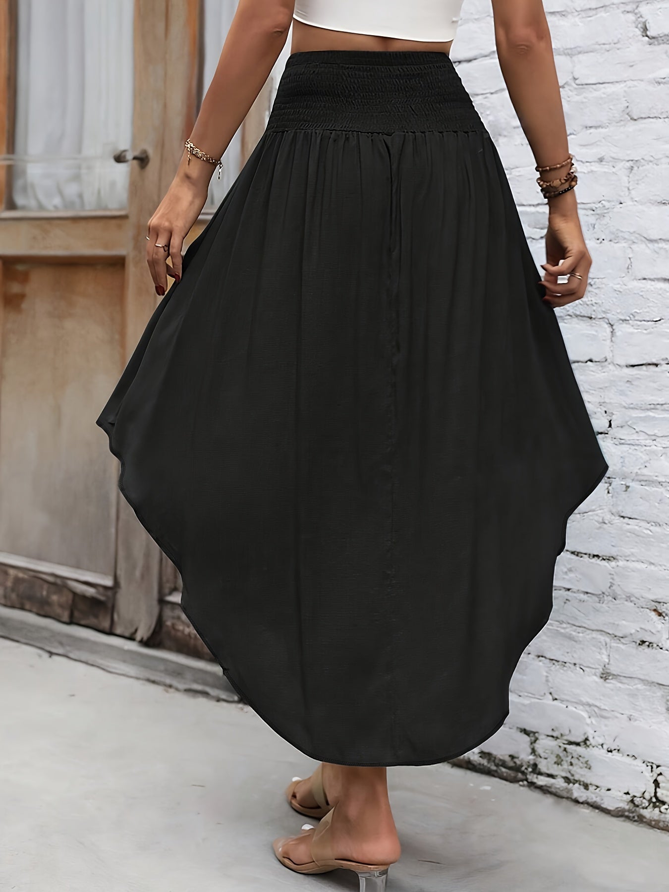 Asymmetrical Hem Tie Front Midi Skirt