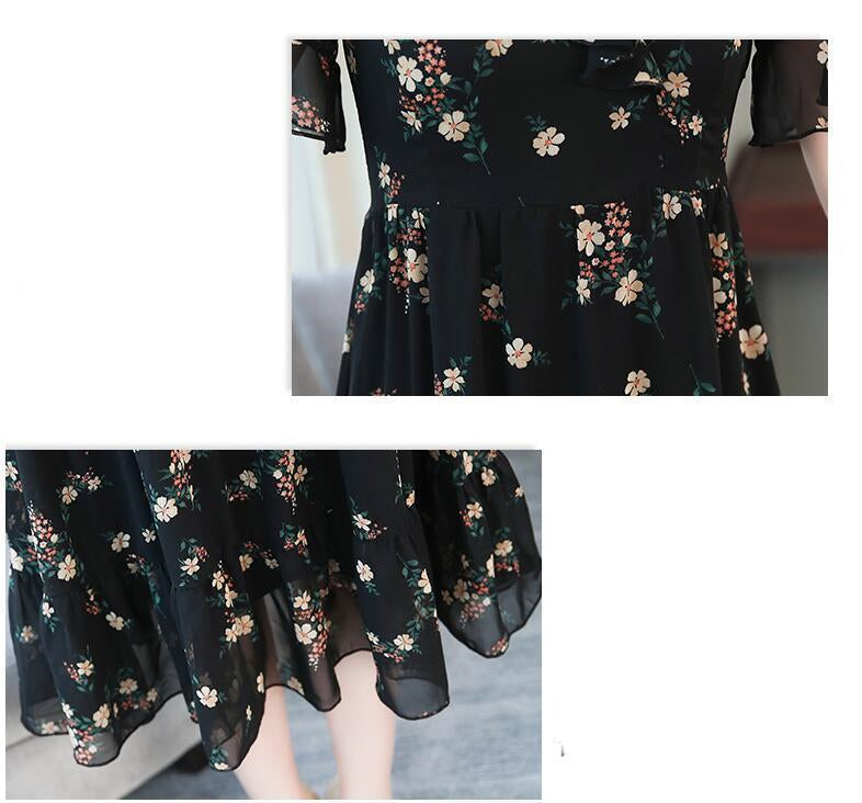 Mid-length Floral Chiffon Dress Covering Belly