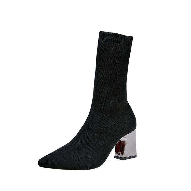 Pointed-Toe High-Heel Sock Boots