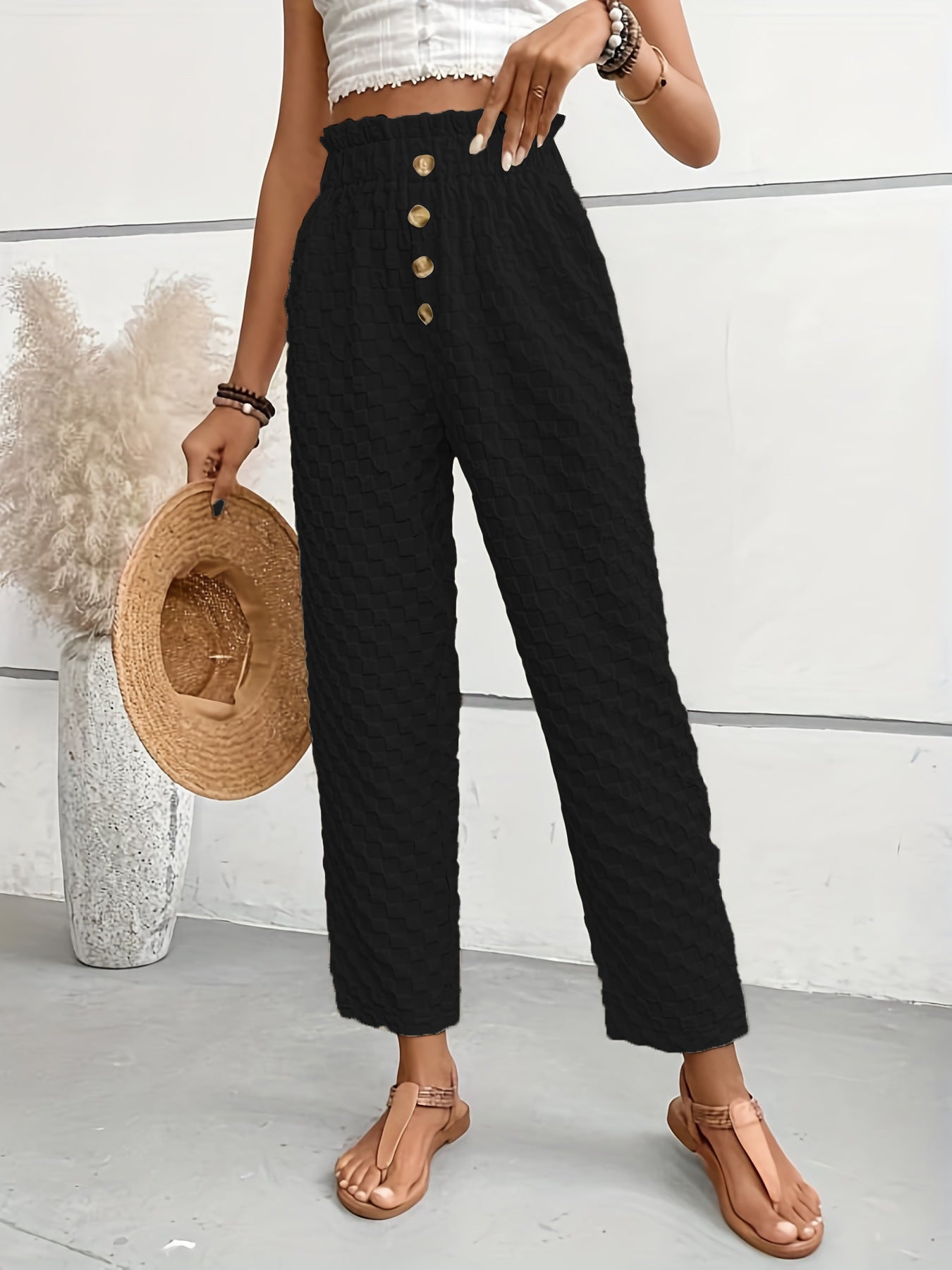 Women's Slim-Fit Buttoned Straight Loose Trousers