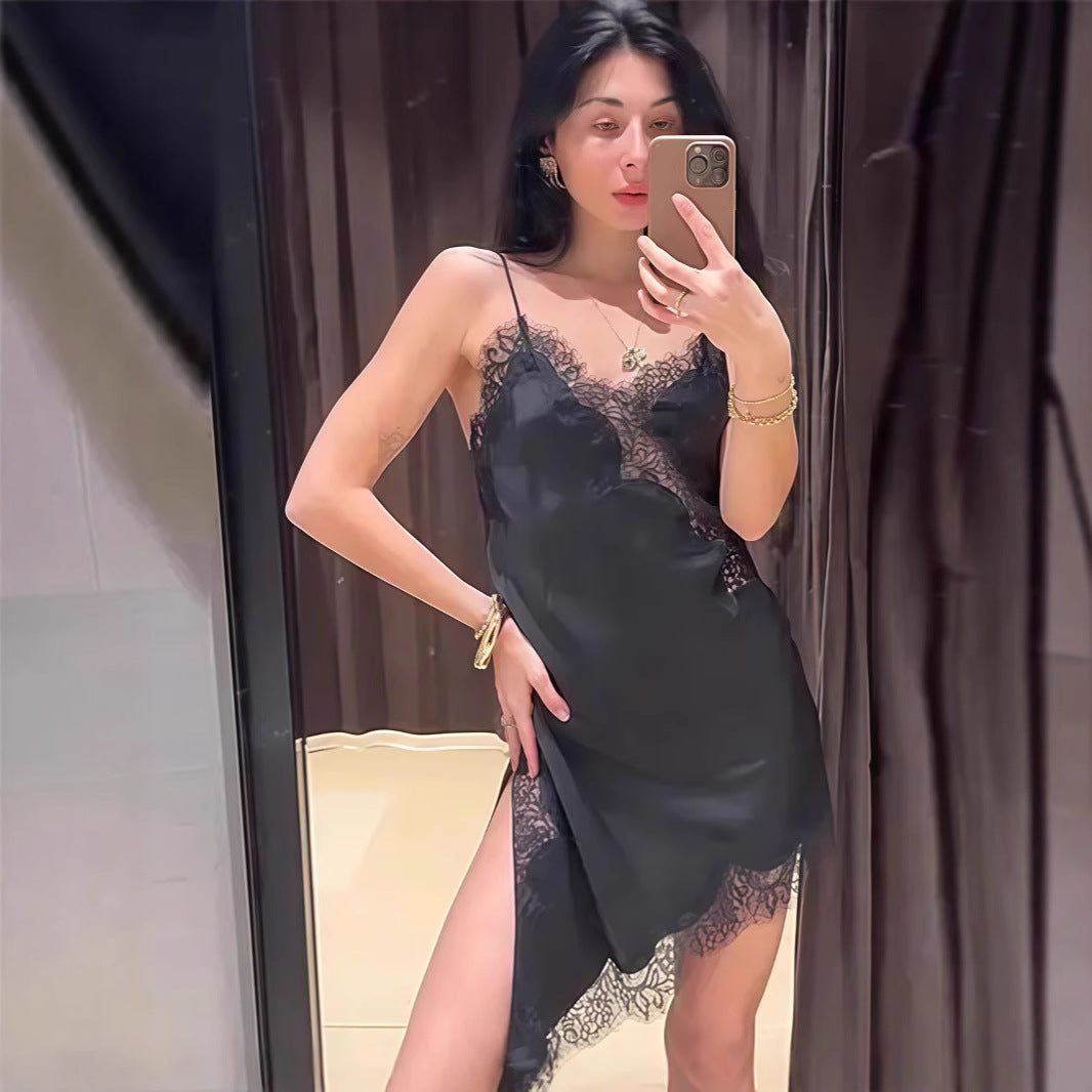 Sexy V-Neck Lace Irregular Slip Nightdress