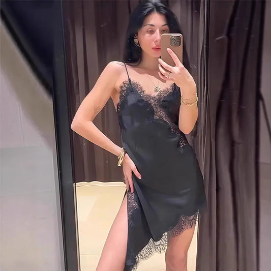 Sexy V-Neck Lace Irregular Slip Nightdress