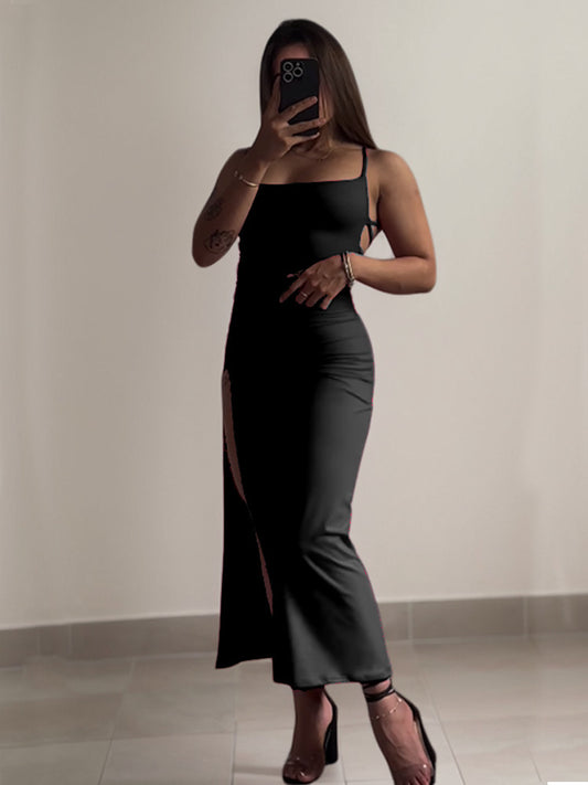 Women's Lace-up Backless Slit Dress Long Dress