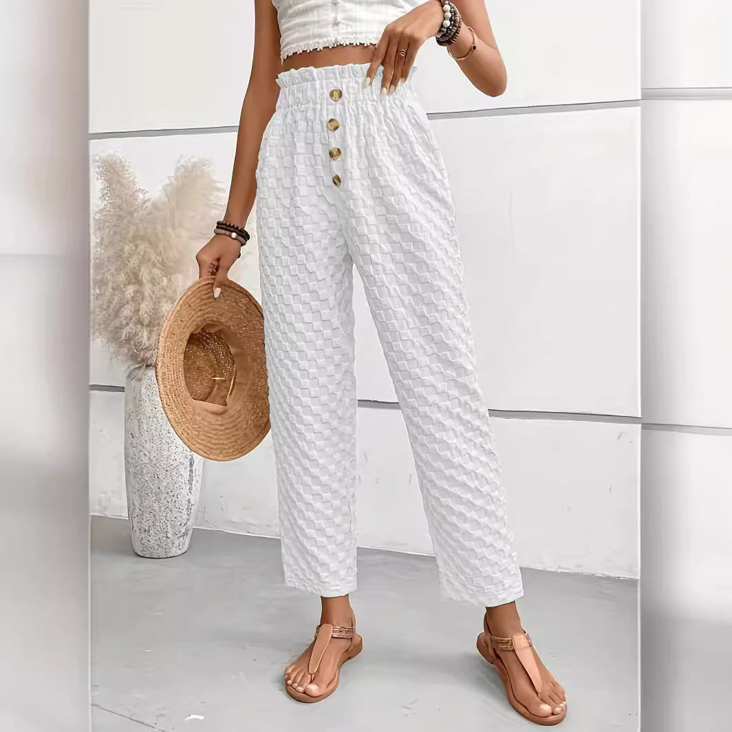Women's Slim-Fit Buttoned Straight Loose Trousers