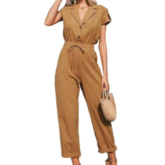 New Style Commuter Elastic Waist Drawstring Jumpsuit