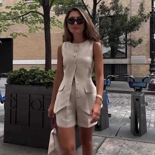 Slim Sleeveless Vest + High-Waist Shorts Outfit