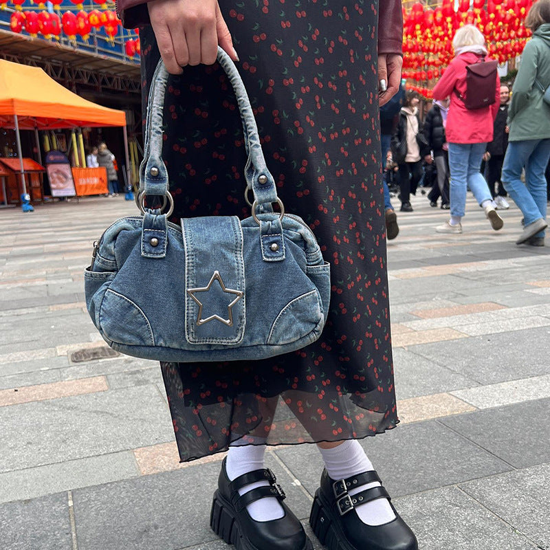 Stylish Good Texture Retro Denim Handbag For Women - American Style