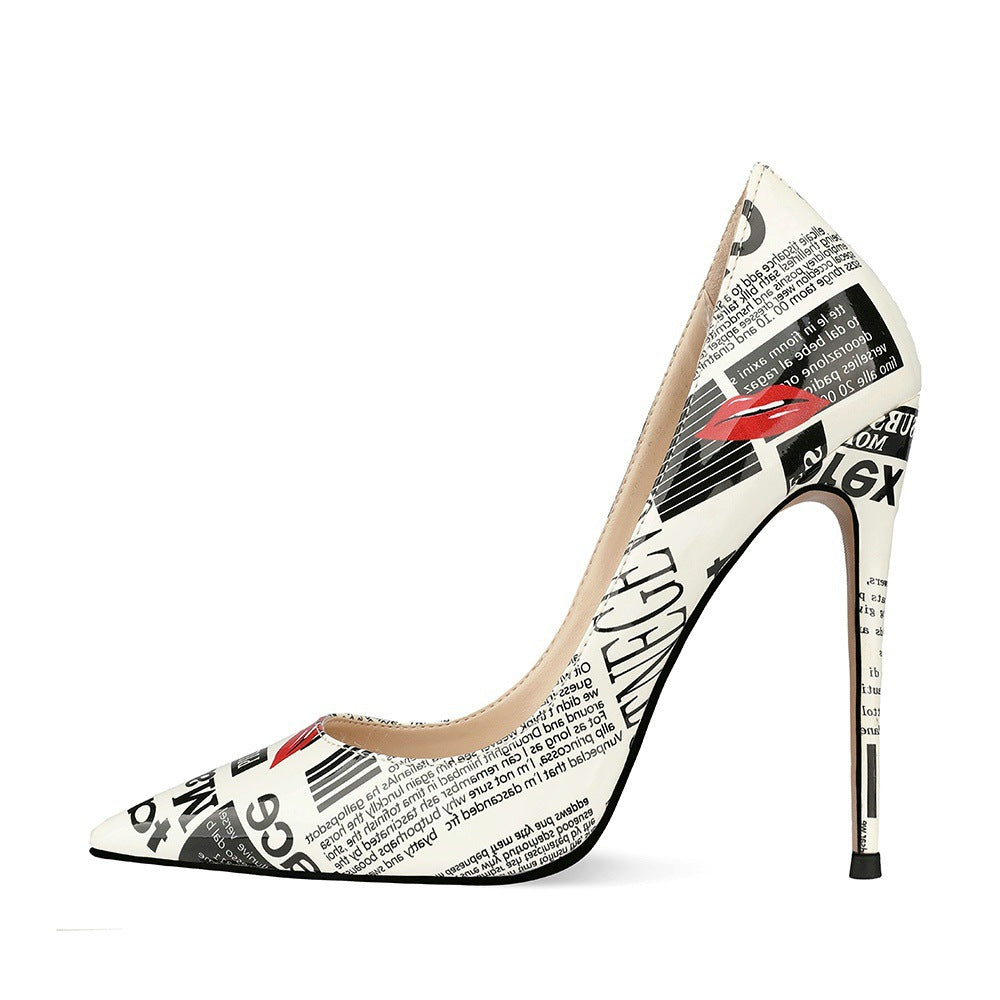 Women's Graffiti Fashion High Heels (12cm) - Pointed-Toe Stiletto Shoes