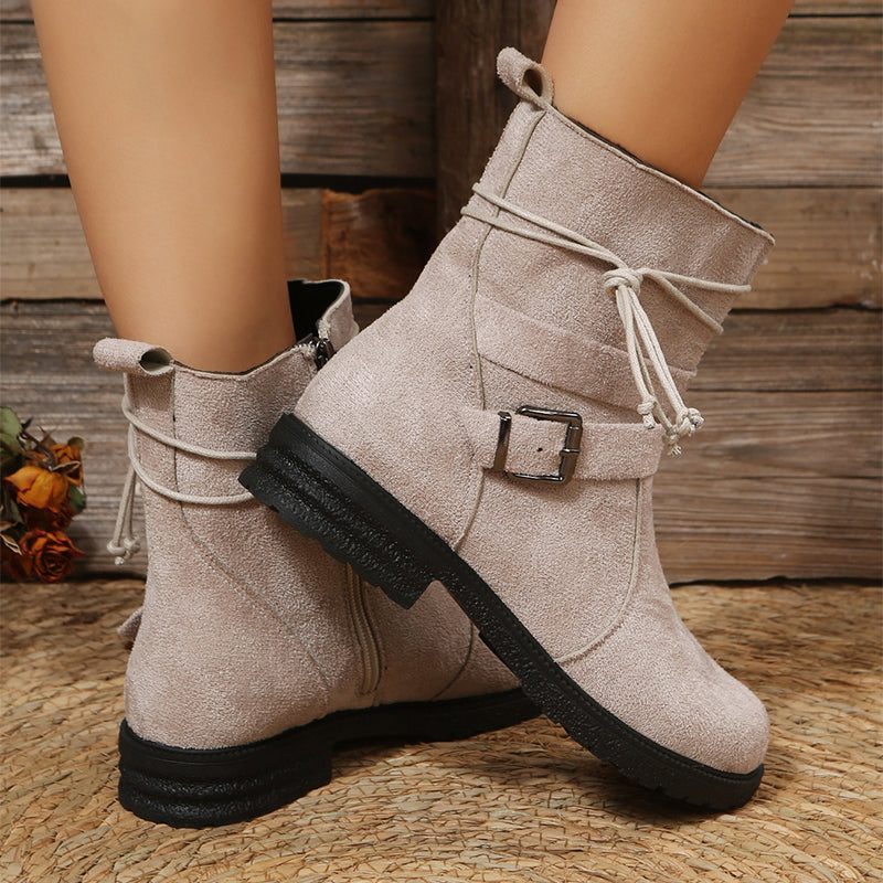 Round-Toe Buckle Boots