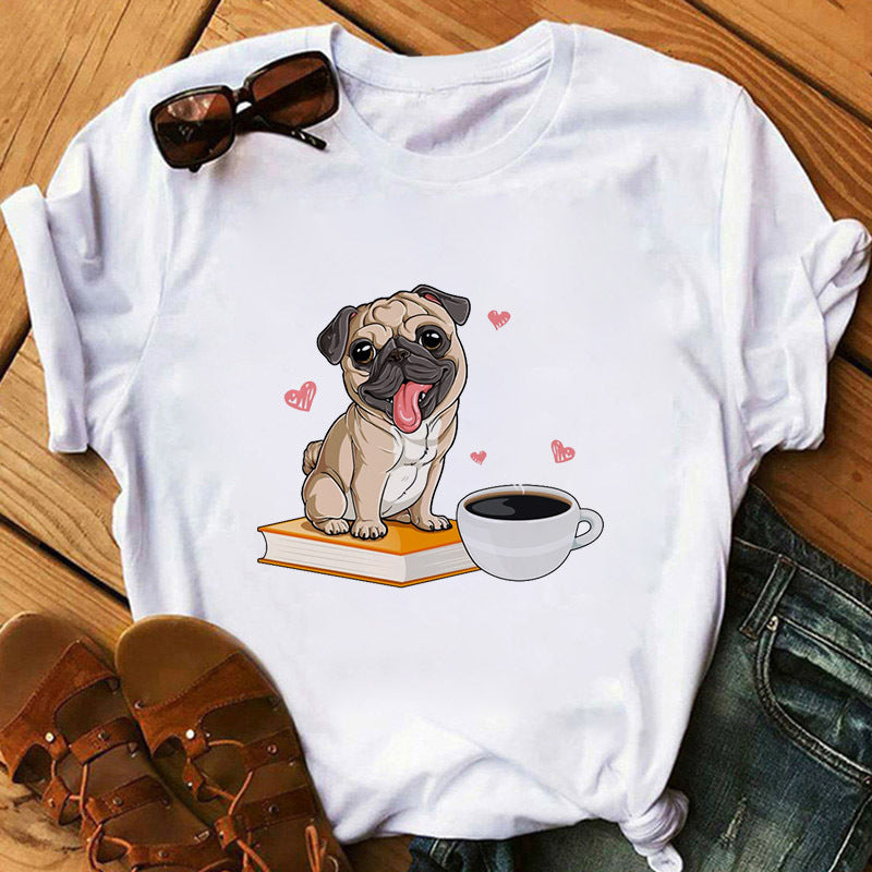 Pug Print Round-Neck Short-Sleeve Women's T-Shirt