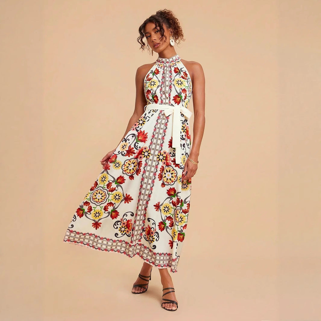 Floral Lace-up Sleeveless Dress