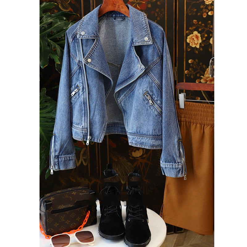 Women's Zipper Locomotive-Style Denim Jacket