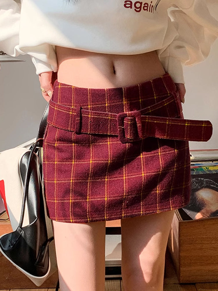 Plaid Wrap-Hip Mini Skirt