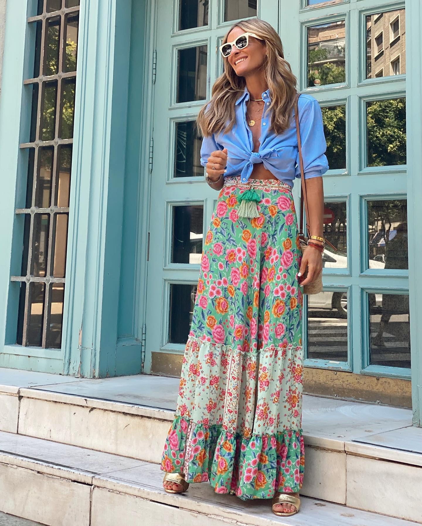 Women's Printed Long Skirt With Ruffles on the Edge
