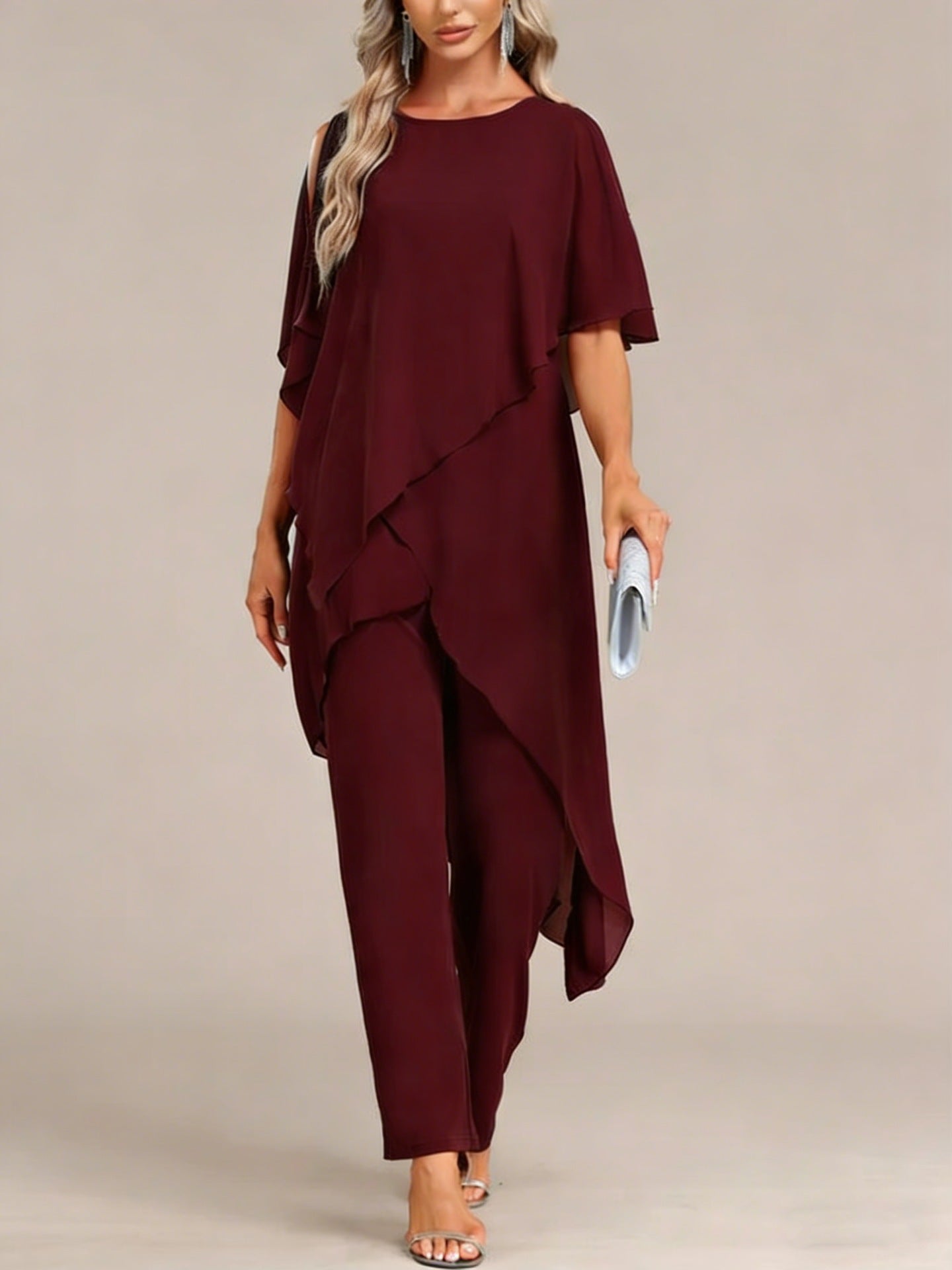 Women's Off-shoulder Irregular Top And Pants Two-piece Set