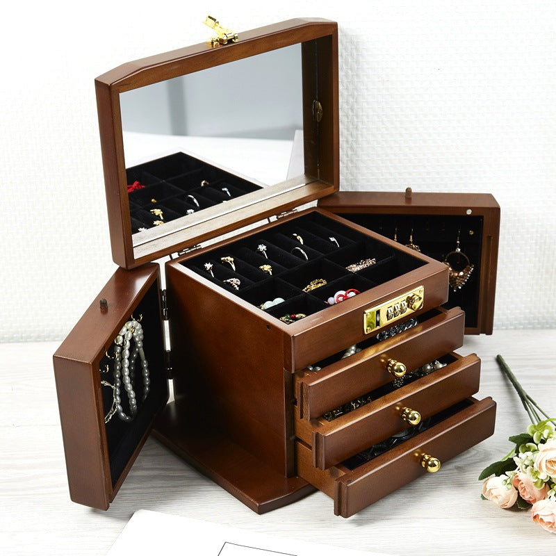 Combination-Lock Solid Wood Jewellery Box