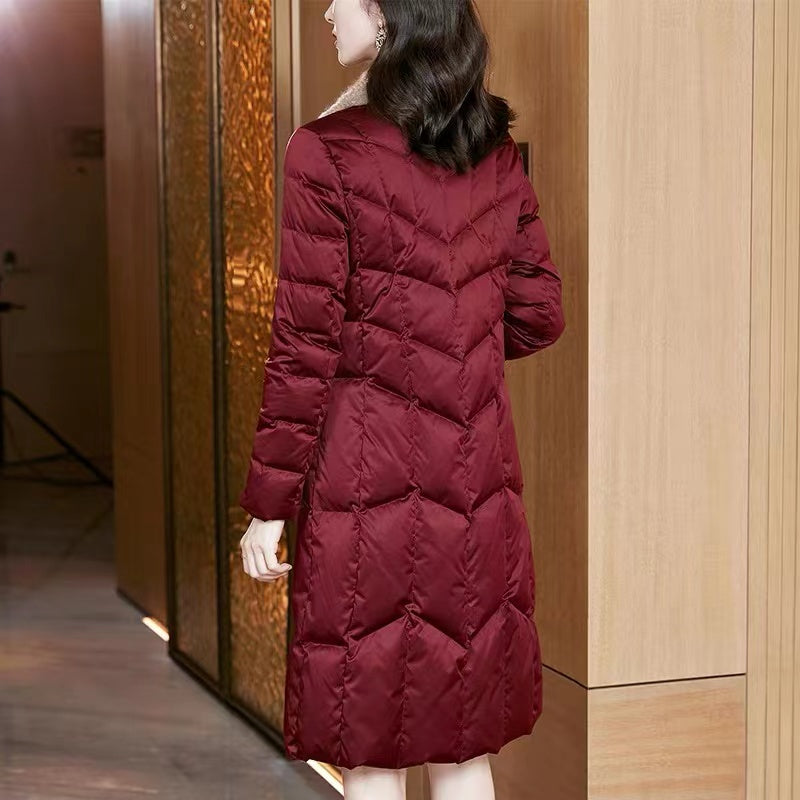 Warm Mink Fur-Collar Down Jacket For Women