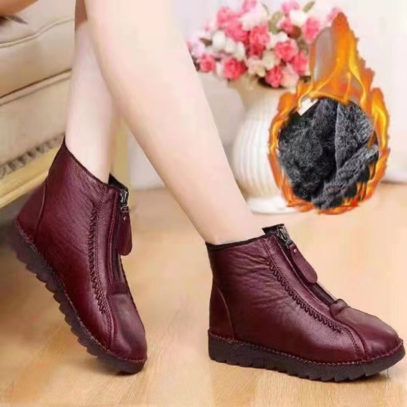 Women's Warm Winter Snow Ankle Boots - Zipper Flat Shoes