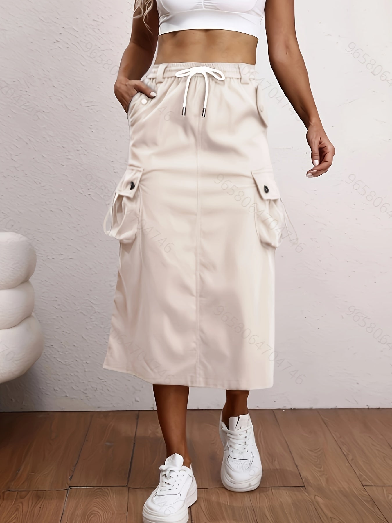 Solid Flap Pockets Skirt