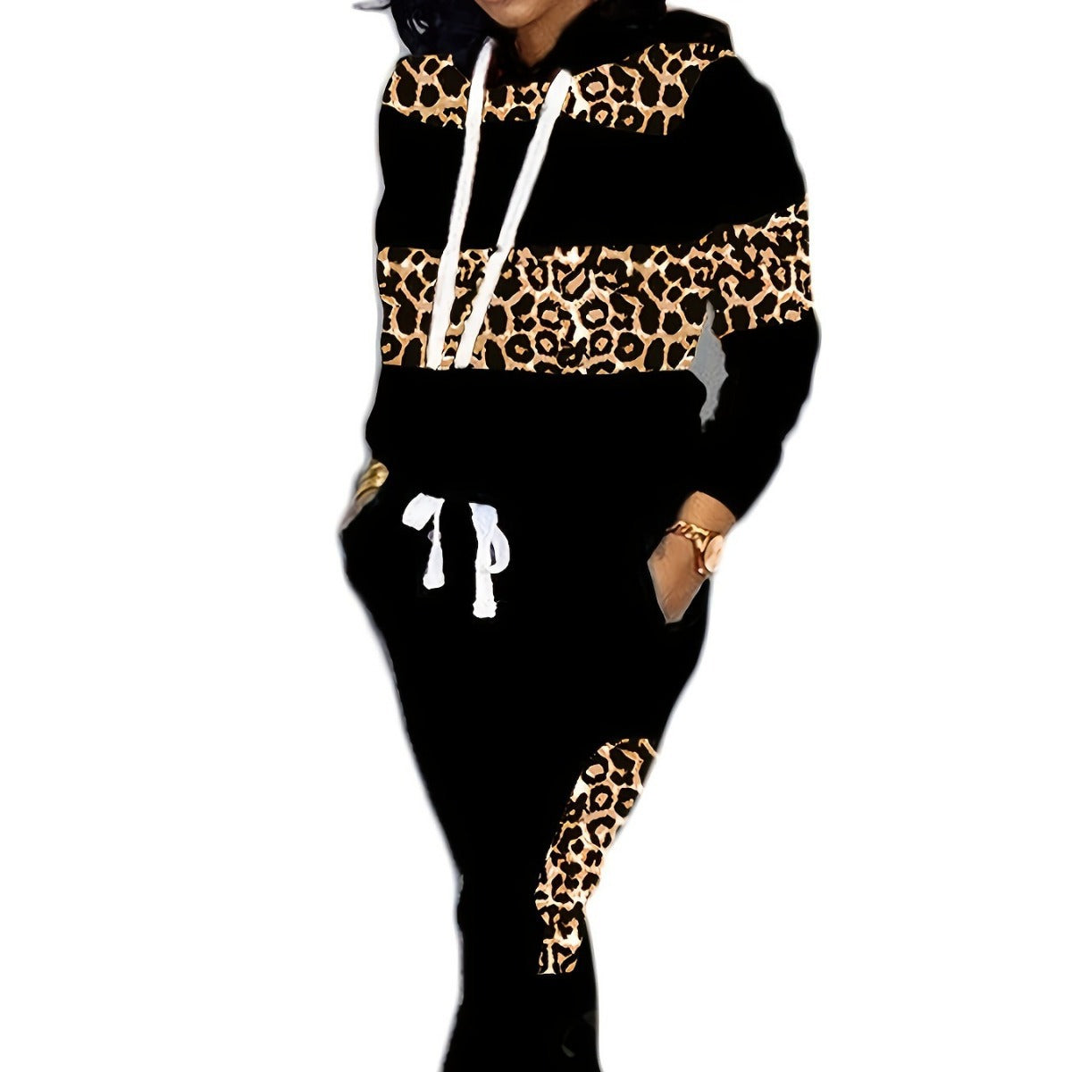 Women's Casual Street-Style Long-Sleeve Leopard-Print Pantsuit