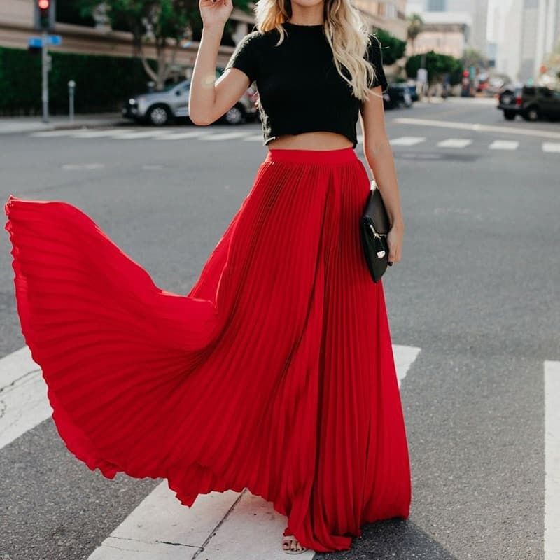 High-Waist Long Chiffon Skirt