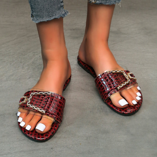 Snake Pattern Buckle Beach Slippers