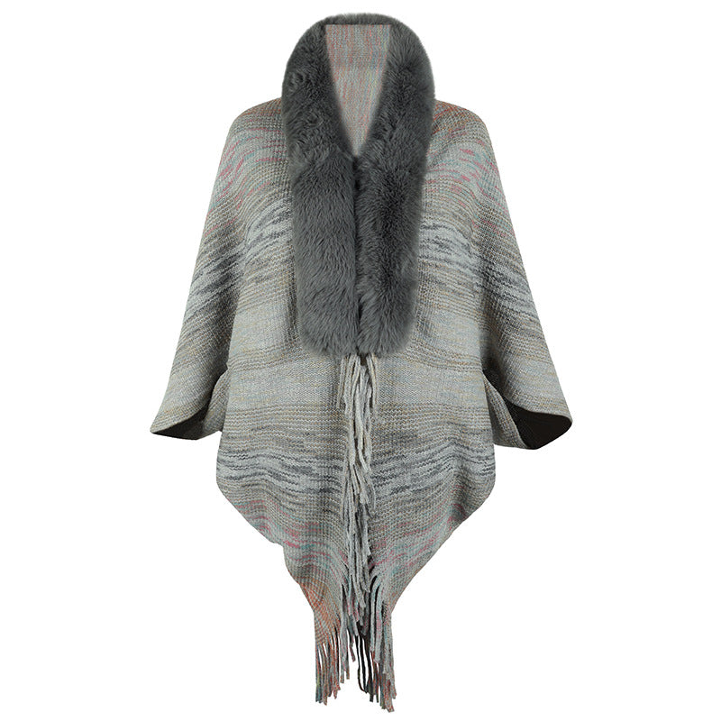 Drizzling Rainbow Striped Women's Tassel Cloak