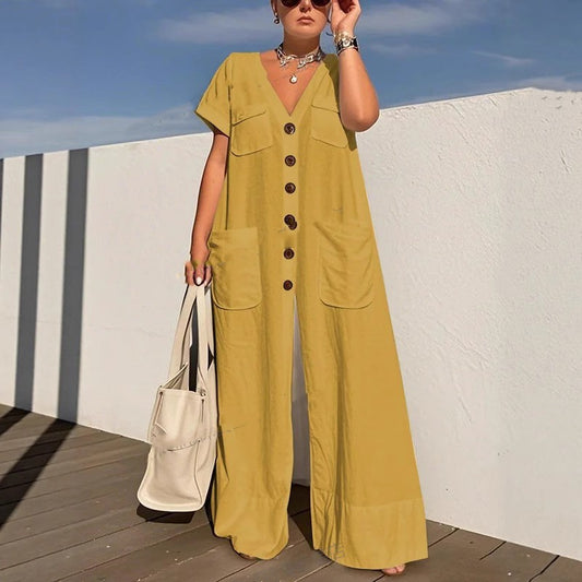Elegant Single-Breasted Pocket Jumpsuit