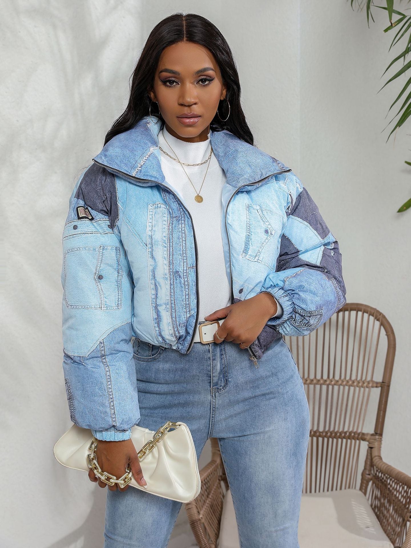 Denim Printed Cotton Coat