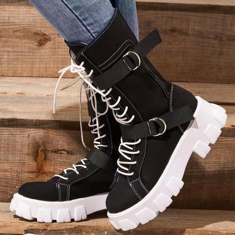 Buckle Lace-Up Platform Boots