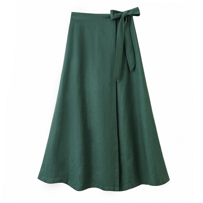 Lace-Up Cotton & Linen High-Waist Slim Skirt