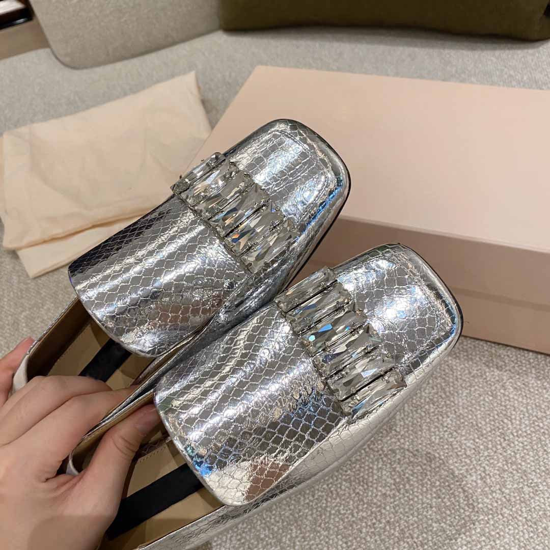 Sequins Square-Toe Flat Loafers Shoes