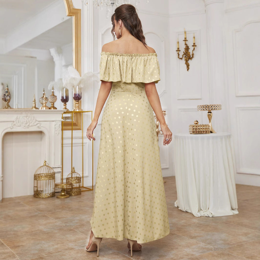 Elegant Polka Dot Gilding Off-Shoulder Dress