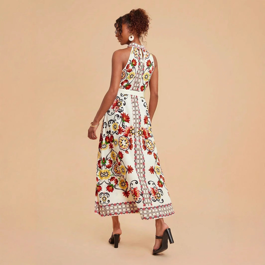 Floral Lace-up Sleeveless Dress