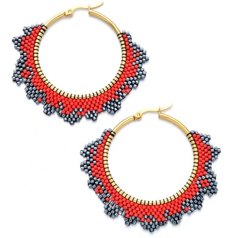 Handmade Woven Beaded Hoop Earrings